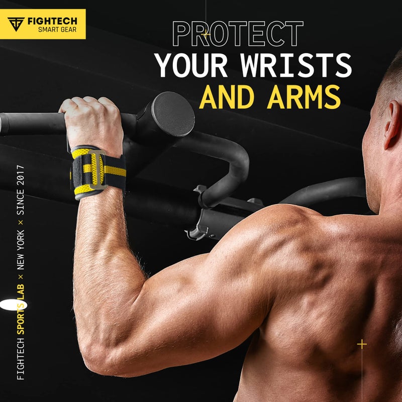 FIGHTECH Premium Weight Lifting Hooks (Pair) - Heavy Duty Hand Grip and Wrist Straps Support - 9 mm Neoprene Padded for Deadlifts, Pull Ups, and Shrugs - Durable Workout Accessories for Men and Women (YEL) - Image 4